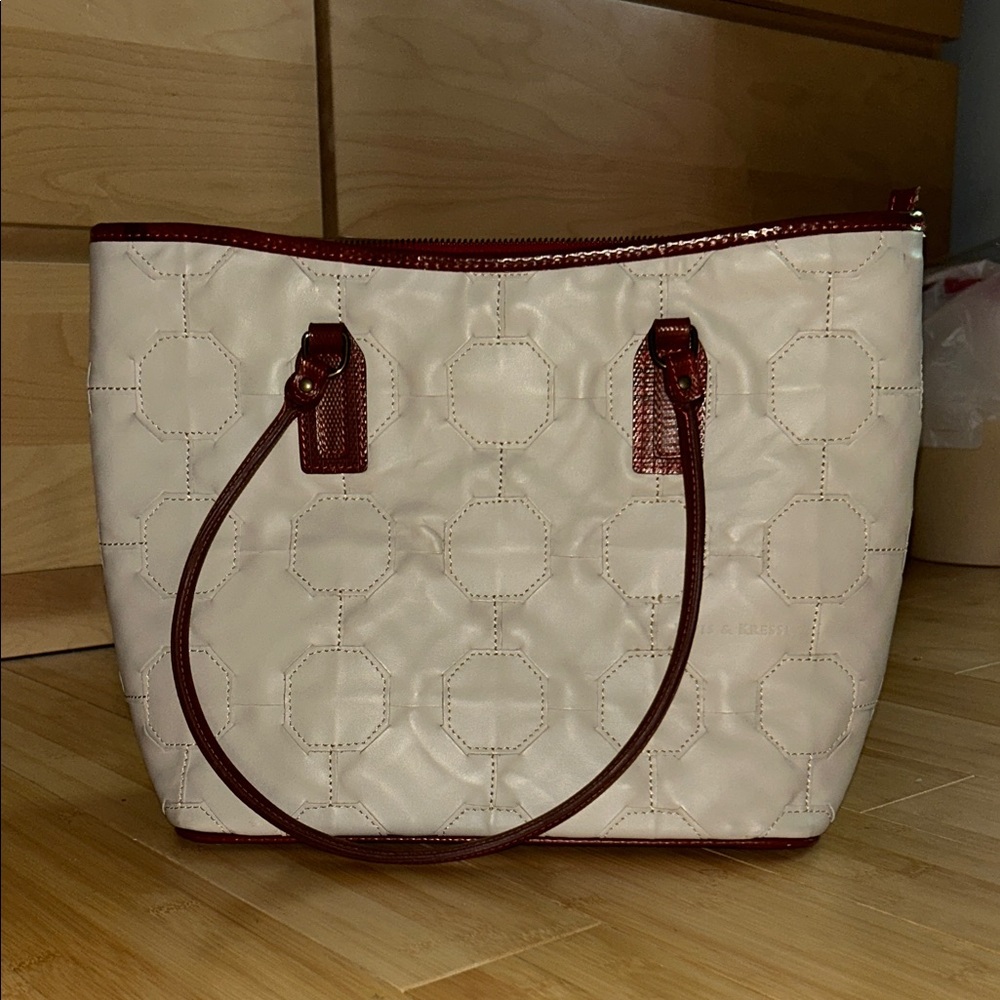 Sustainable Cream and Burgandy Tote Bag